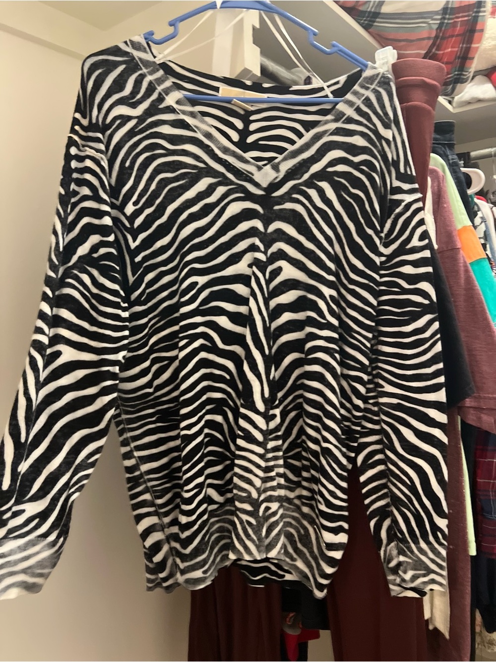 Michael Kors Black & White Zebra V-Neck Sweater